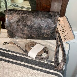 NWT Bed Stu Leather Cadence Wallet Wristlet Crossbody Bag Black Lux MSRP 175